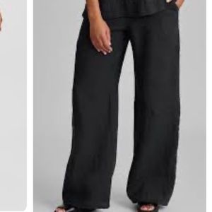 Flax wide leg 100% linen pull on pants black medium loose fit
